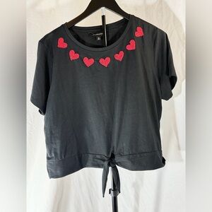 Calligraphie Black Tee with Red Heart Details Cropped Twist Tie Bottom Size XL
